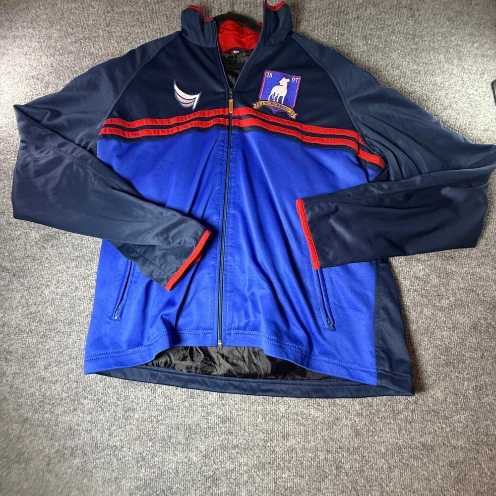 Mens 3XL Blue Red Track Jacket Athletic‎ Full Zip Embroidered Patch Ted Lasso